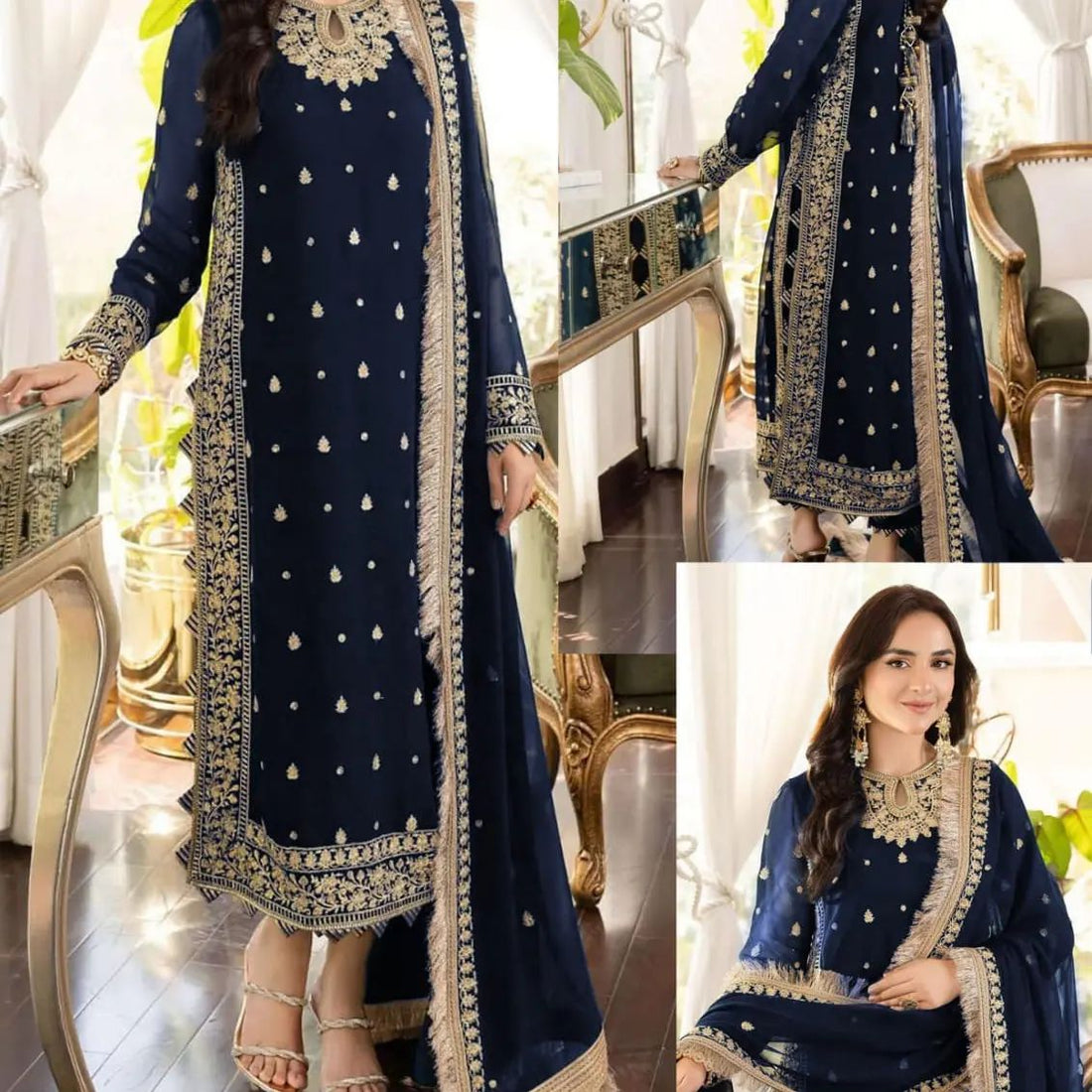 3-Piece Crinkle Chiffon Suit
